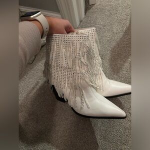 nasty gal white fringe boots